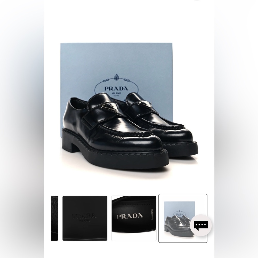 Prada Spazzolato Metal Triangle Logo Pointy 50mm Loafers 37.5 Black